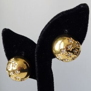 Swarovski Swan Signed Vintage Gold and Silver Star Crystal Stud Clip On Earrings